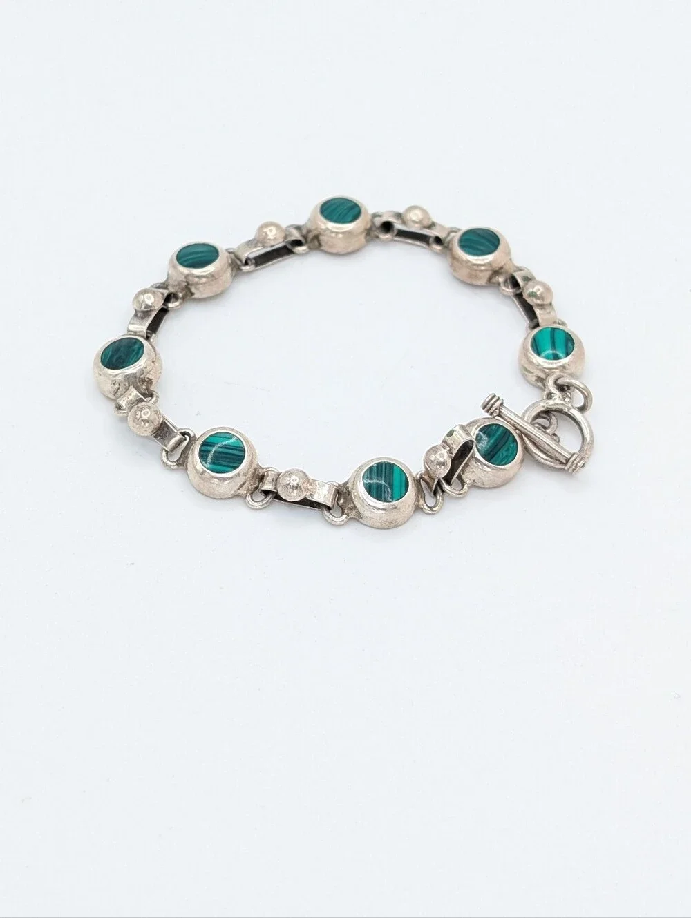 Vintage 925 Sterling Silver and Malachite Bracelet